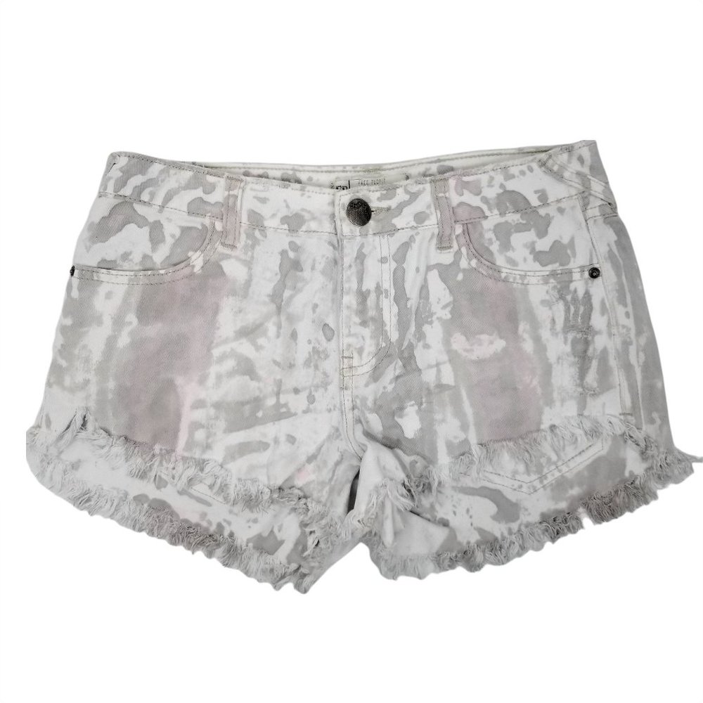 Free People Denim Jean Shorts Camo White Tan Pink Sz 26 CutOffs MidRise Festival